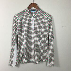 PGA tour long sleeve golf shirt pink & lime green fruit print quarter zip Medium